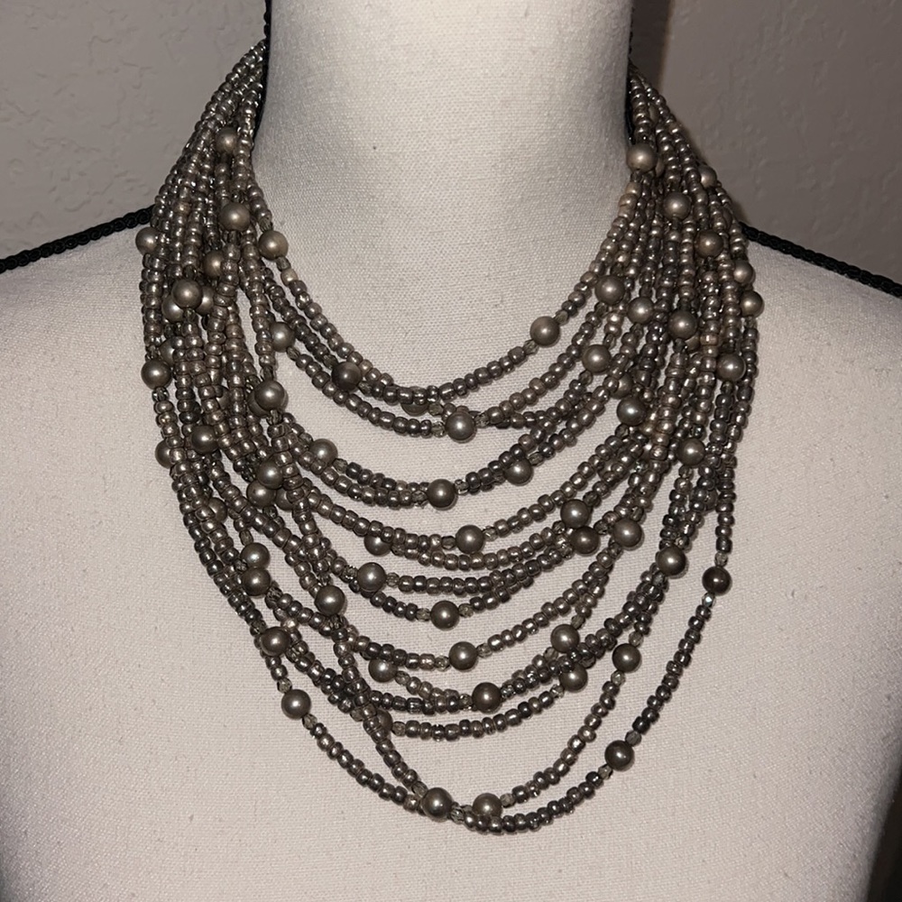 Ann Cichon Dallas multi strand silver metal beads & silver painted glass beads